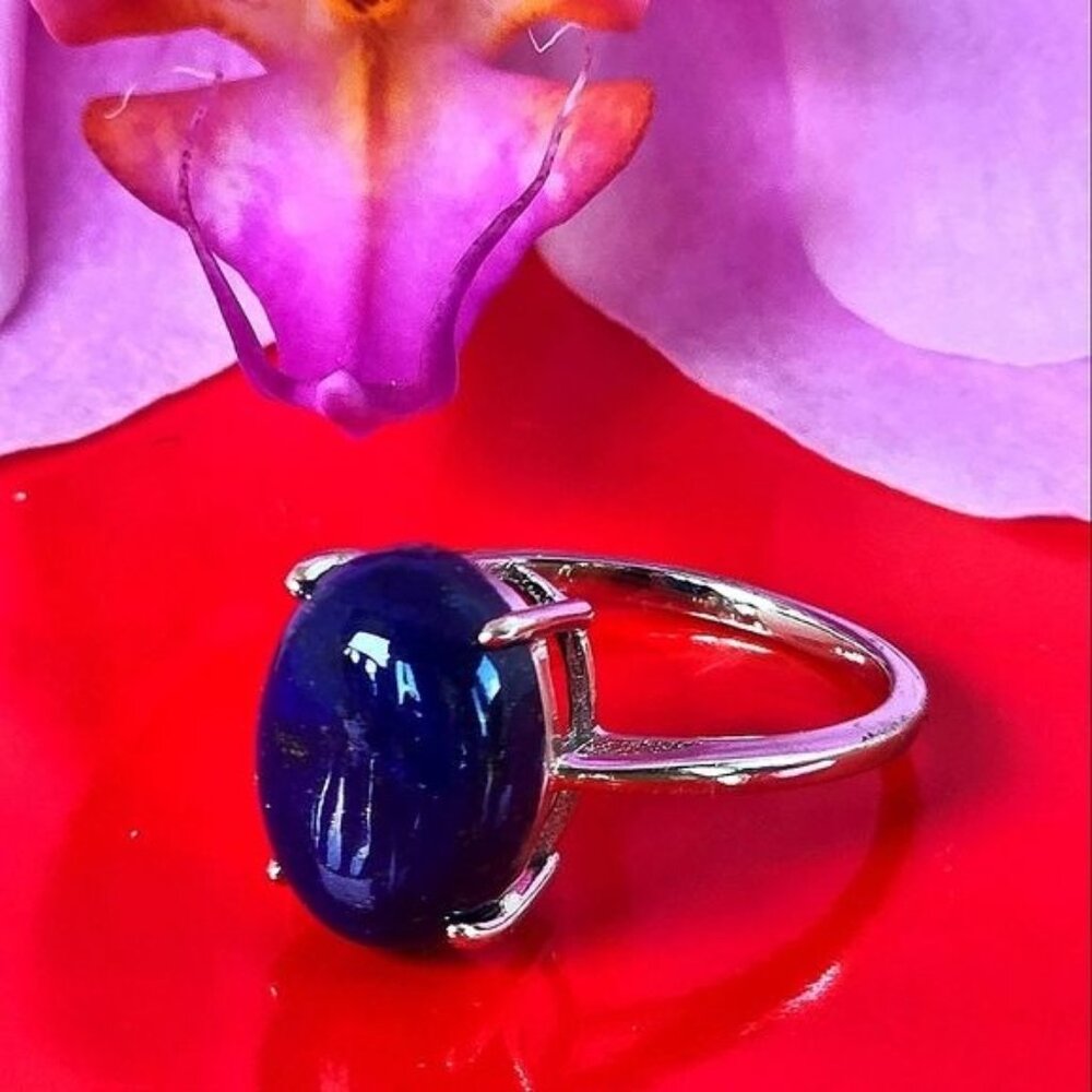 Natural Lapis Lazuli 925 Sterling Silver Ring Sz 8.5